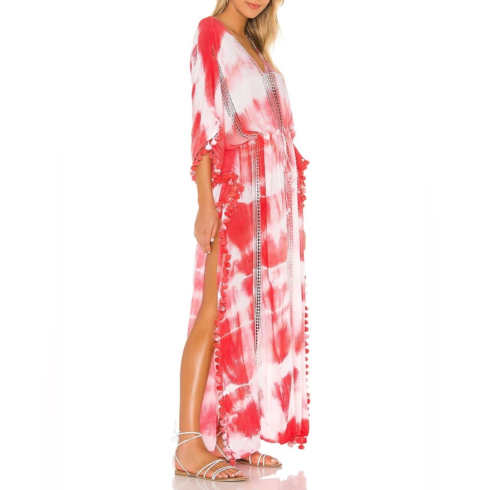 Michael Stars Farrah Maxi Caftan in white & neon pink size OS - Picture 2 of 5